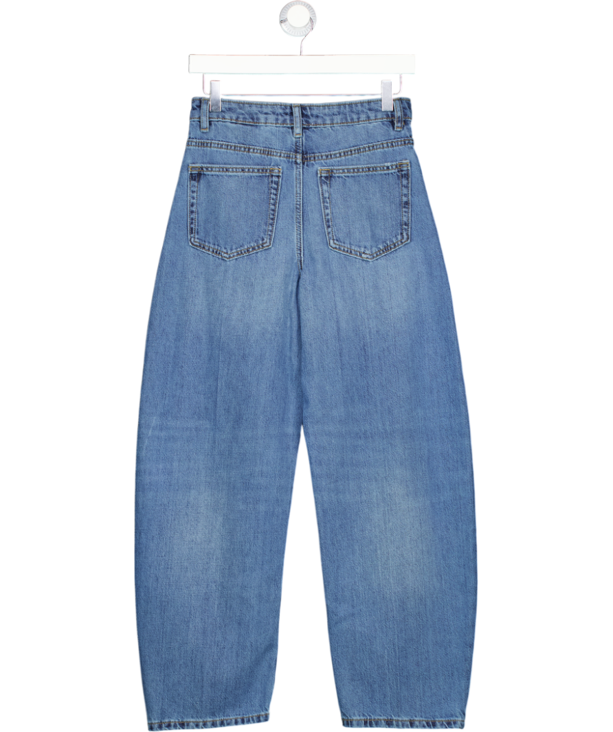 M&S Mid Blue Barrel High Rise Full Length Jeans - Regular UK 6
