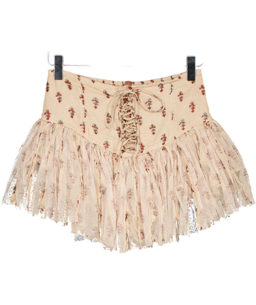 FREE PEOPLE Nude Fp One Blossom Mini Skort UK XS