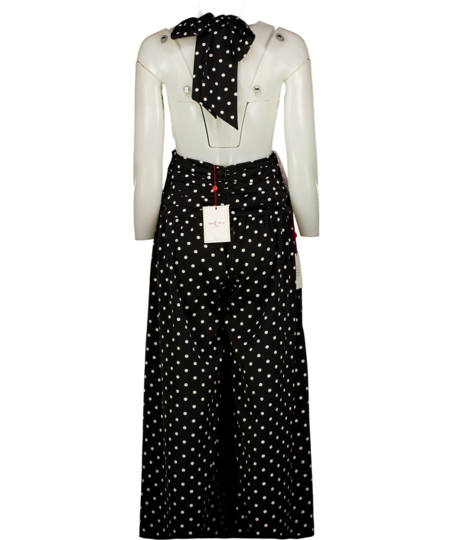 MISS CIRCLE NEW YORK Black Oriana Polka Dot Halter Jumpsuit UK S