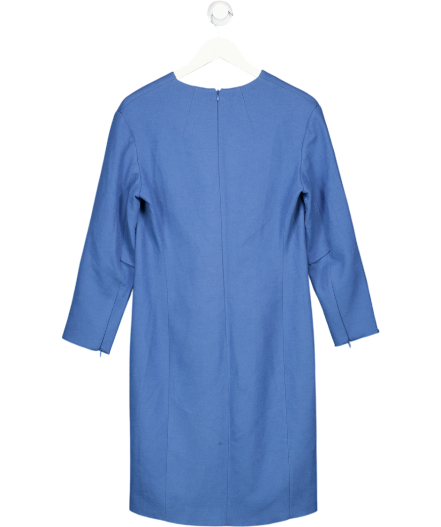 Nicole Farhi Blue V-neck Wool Long Sleeve Shift Dress UK 12