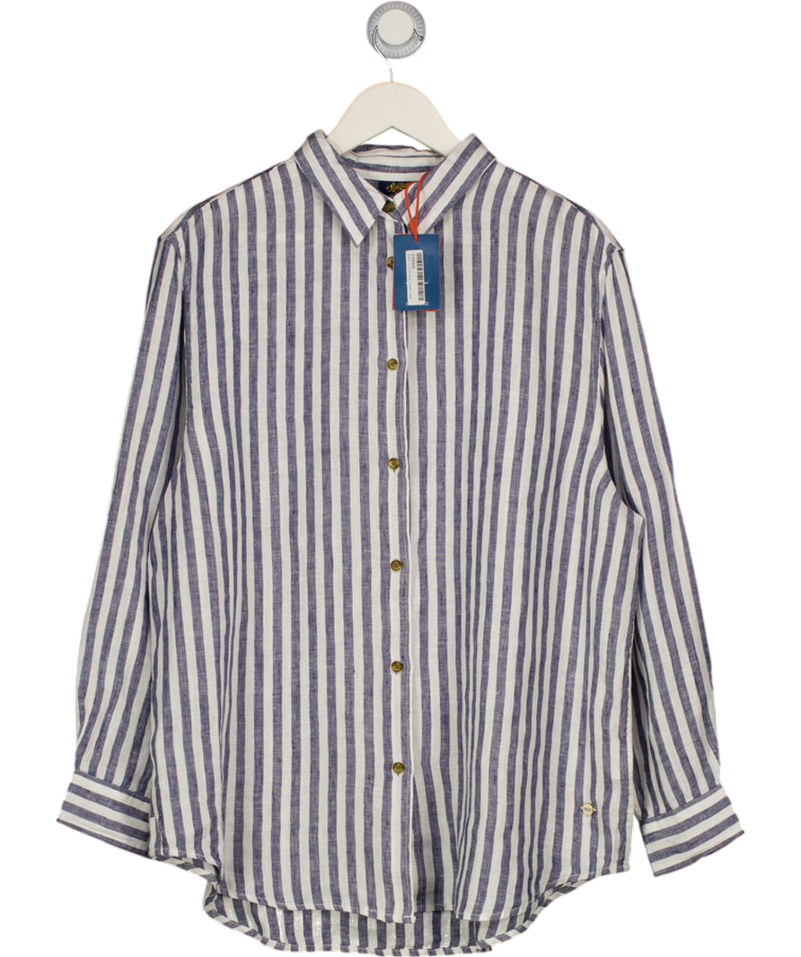 SUPERDRY Blue & White Striped Casual 100% Linen Boyfriend Shirt UK 12