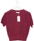 MANGO Burgundy Red Short Sleeve Knot Top UK S