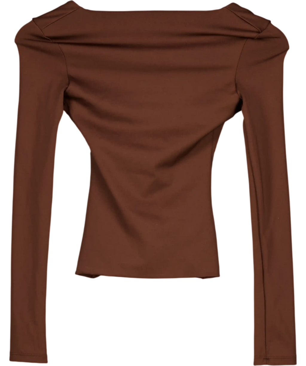 Klayd Brown Deep V Long Sleeve Top UK XS
