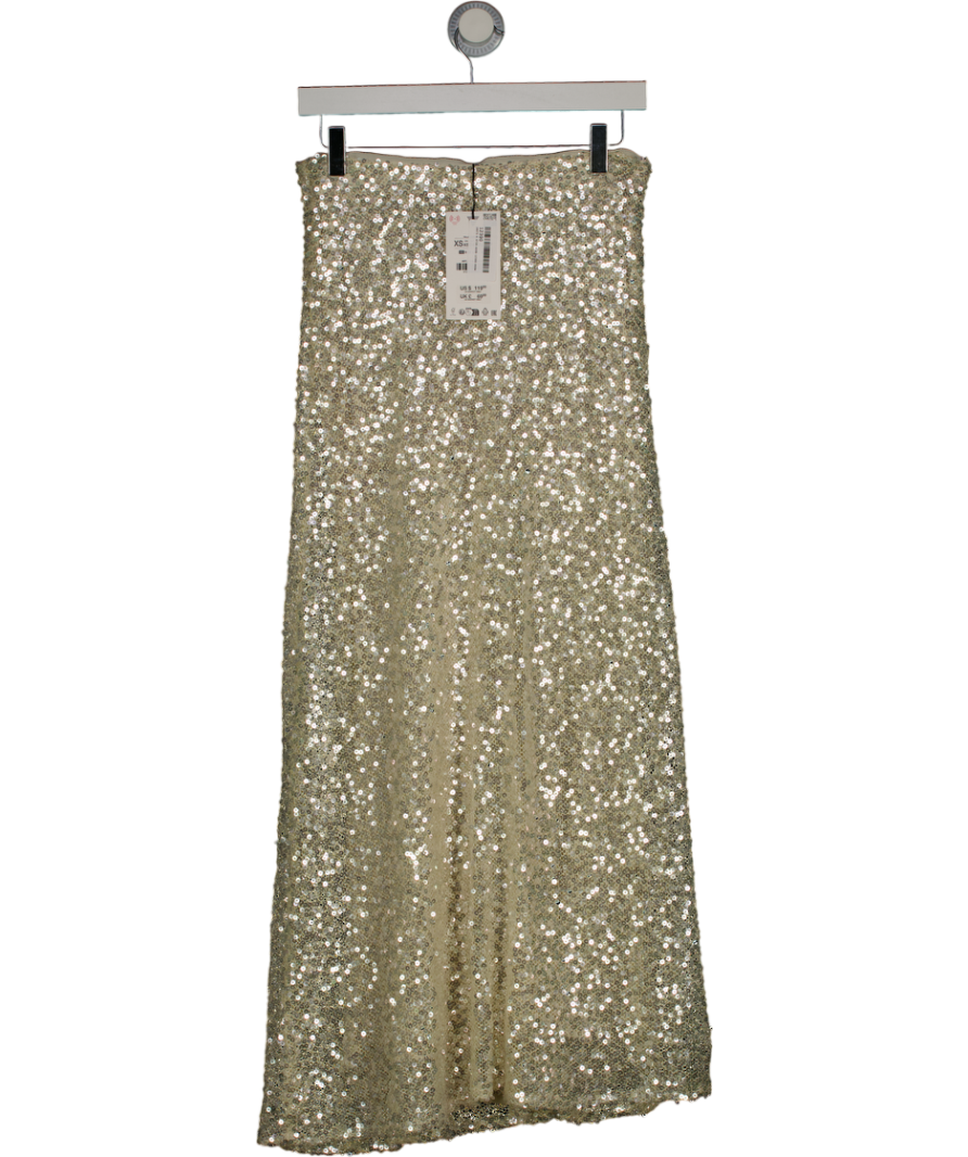 ZARA Cream / Silver Sequin Midi Skirt UK XS
