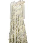 NEEDLE & THREAD Summer Posy Aaliyah One-shoulder Gown Cream Blue UK 8