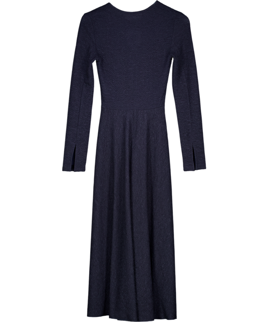 Rotate Birger Christensen Navy Blue Textured Sierra Midi Dress UK 8