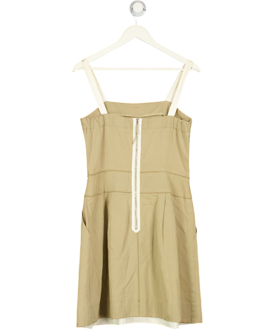 D&G DOLCE & GABBANA Khaki Green Cotton / Linen Blend Pleated Dress It46 UK 16