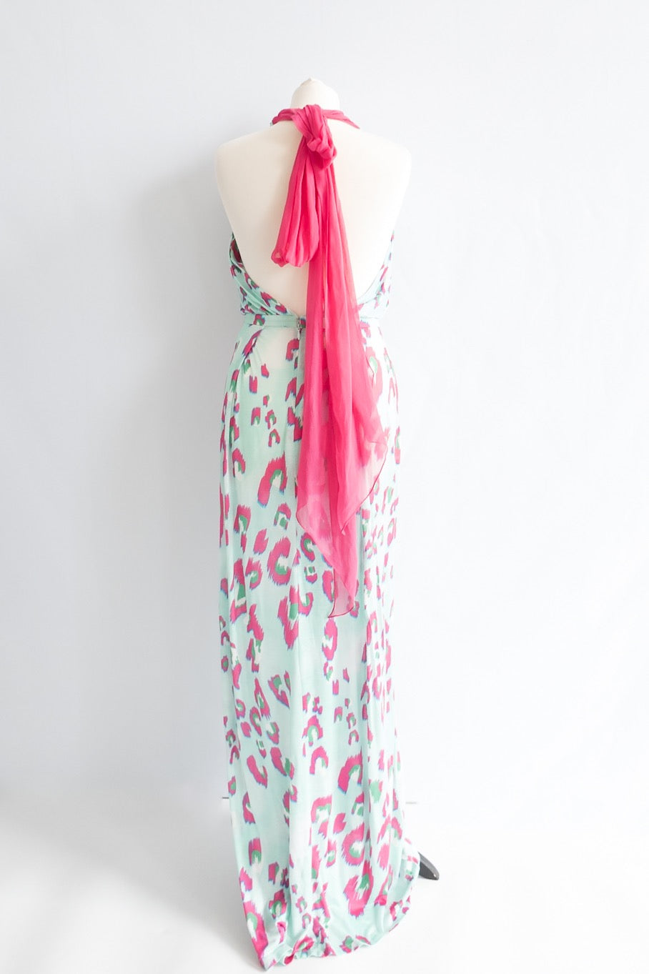 Matthew Williamson Blue Electro Leopard Print Cutout Detail Jersey Maxi Dress UK 10