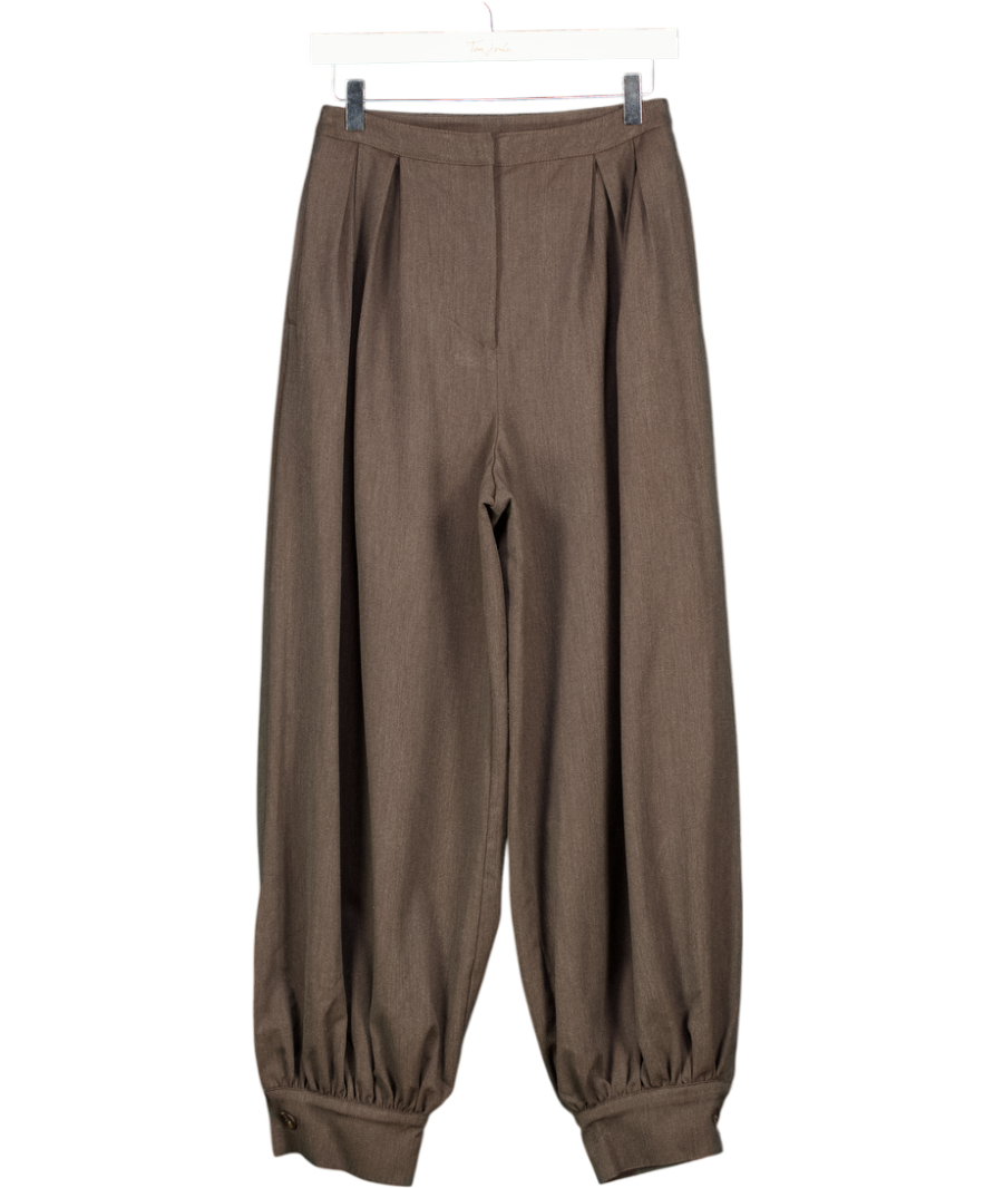 ASOS Brown Tailored Cuffed Balloon Trousers With Pleat Detail UK 8