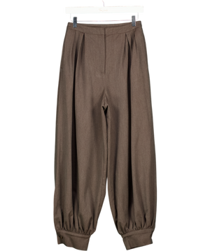 ASOS Brown Tailored Cuffed Balloon Trousers With Pleat Detail UK 8