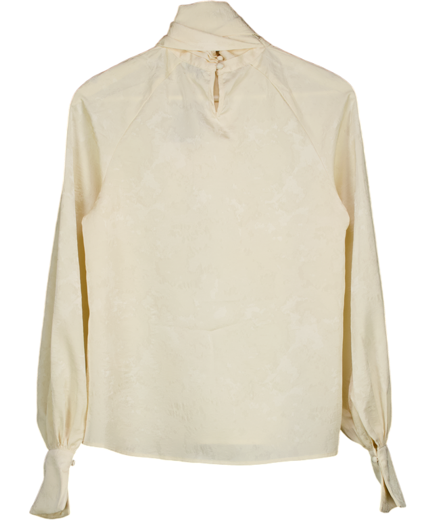 PRETTY LAVISH Cream Kesia Puff Sleeve Jacquard Bow Blouse UK 6
