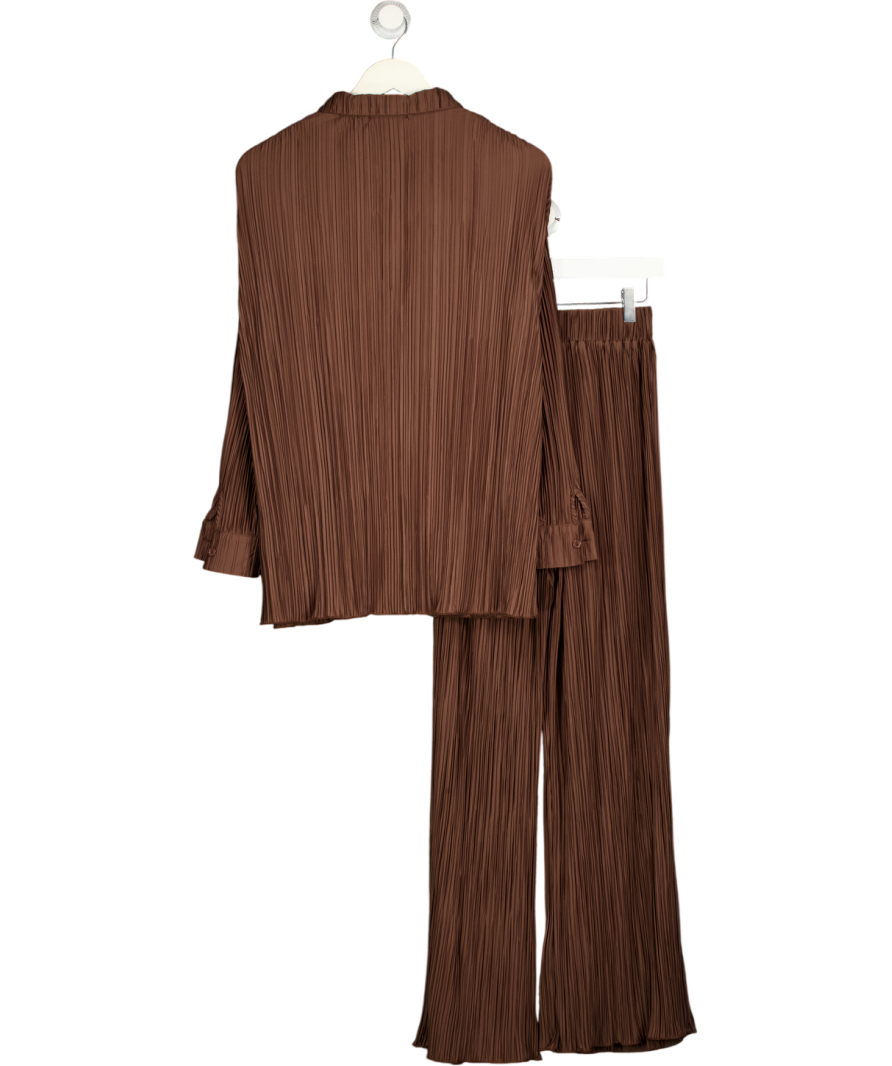4th & Reckless 2-piece Chocoalte Brown 2-piece Black Plisse Shirt And Trouser Set UK 6