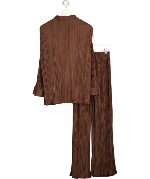4th & Reckless 2-piece Chocoalte Brown 2-piece Black Plisse Shirt And Trouser Set UK 6