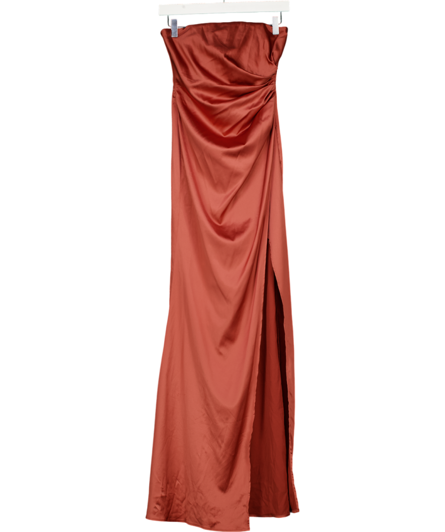 Babyboo Brown Sianna Thigh Split Satin Maxi Dress UK S