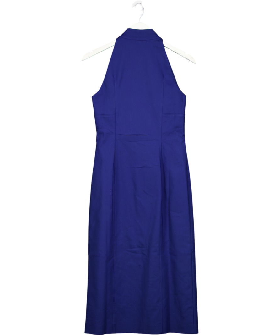 Karen Millen Blue Techno Cotton Halter Neck Zip Detail Woven Midi Dress UK 10