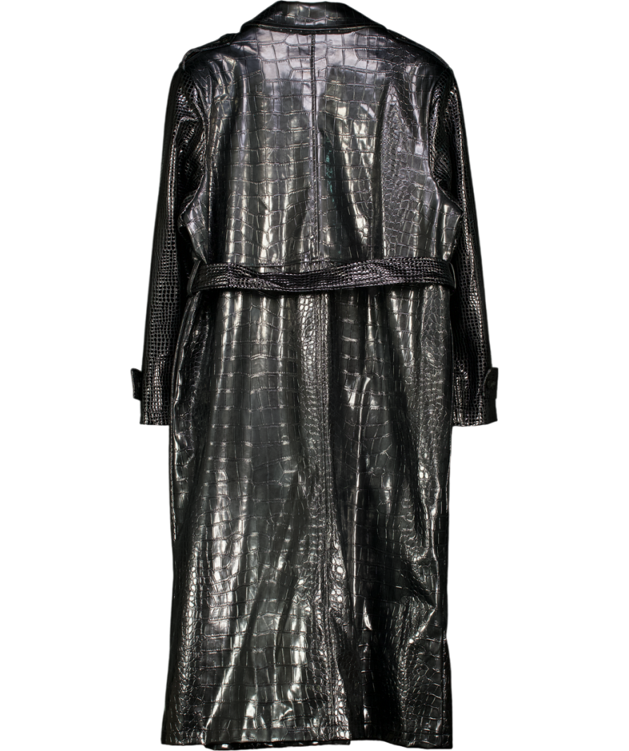 KOURTNEY KARDASHIAN X Boohoo Black Faux Leather Croc Embossed Trench Coat UK 12