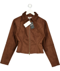 SOHO WARDROBE Double Zip Cinched Suede Bomber Jacket - Mocha Brown UK 8