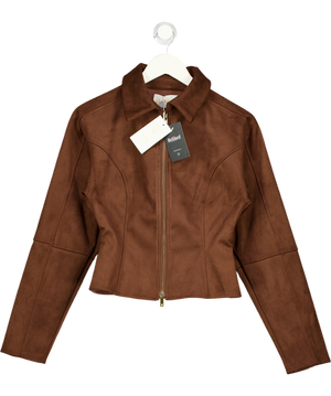 SOHO WARDROBE Double Zip Cinched Suede Bomber Jacket - Mocha Brown UK 8