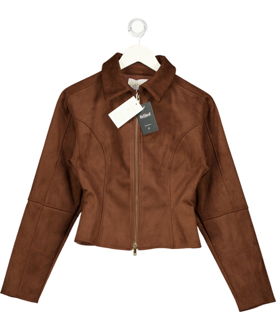 SOHO WARDROBE Double Zip Cinched Suede Bomber Jacket - Mocha Brown UK 8
