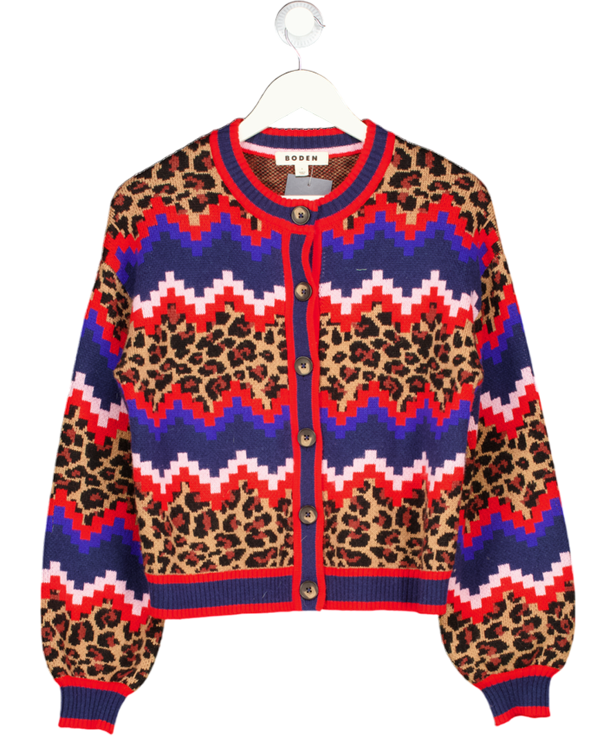 BODEN Multicoloured Abi Jacquard Wool Blend Cardigan UK S