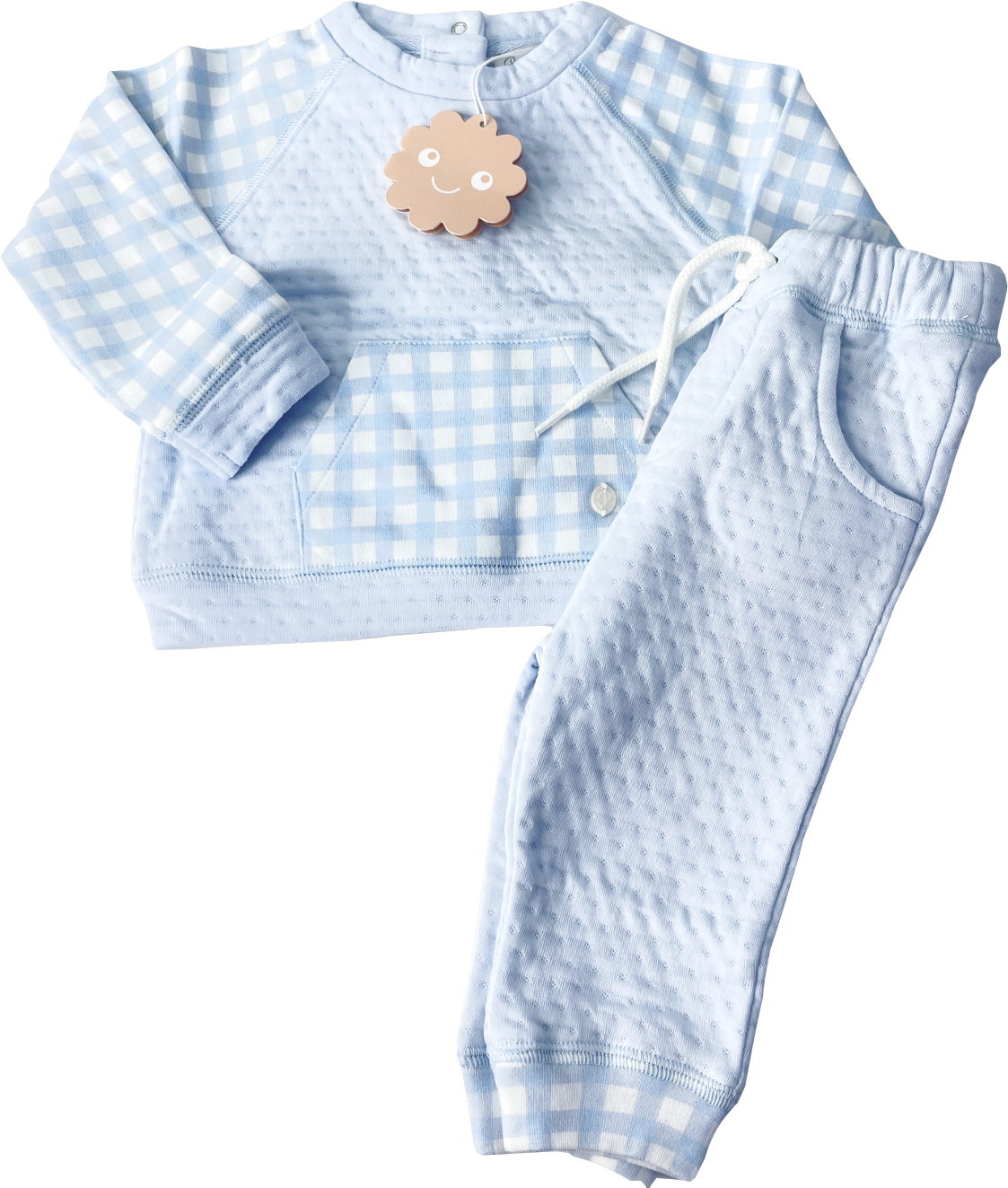 Patachou Blue Check Jersey 2-piece Set 12 Months