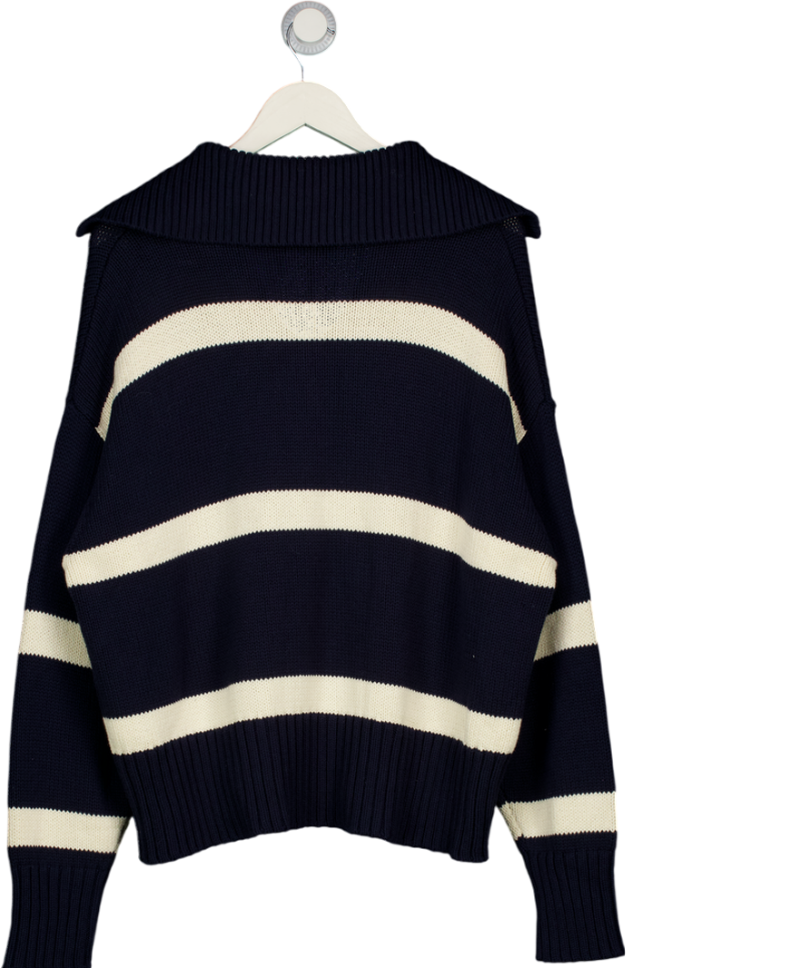 ALIGNE Navy Blue / Ivory Demitris Cotton Knit Jumper UK L
