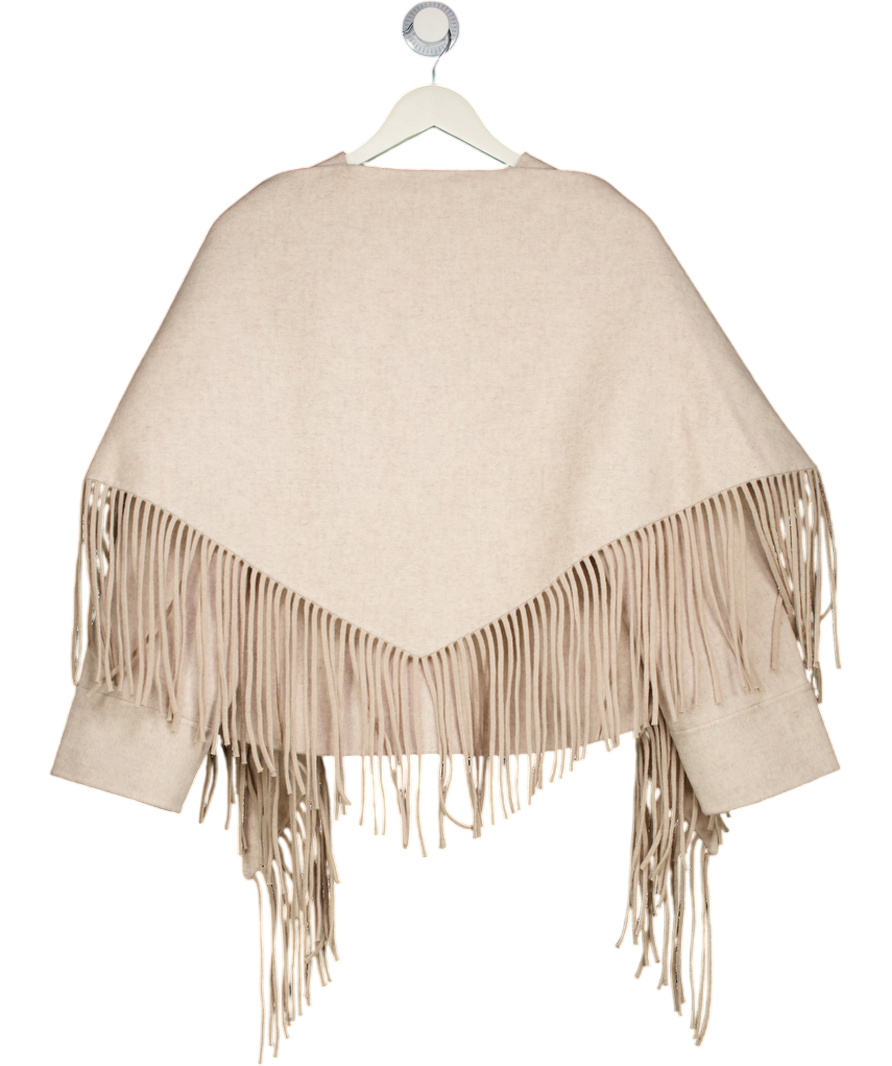 MAJE Cream Fringed Cropped Wool-blend Coat Fr36 UK 8