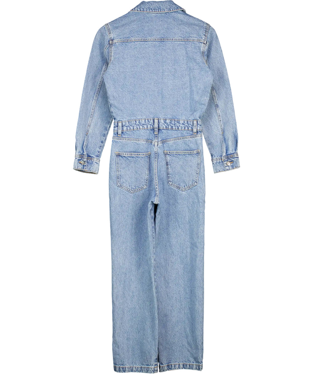 ZARA Blue Denim Long Sleeve Jumpsuit UK XS