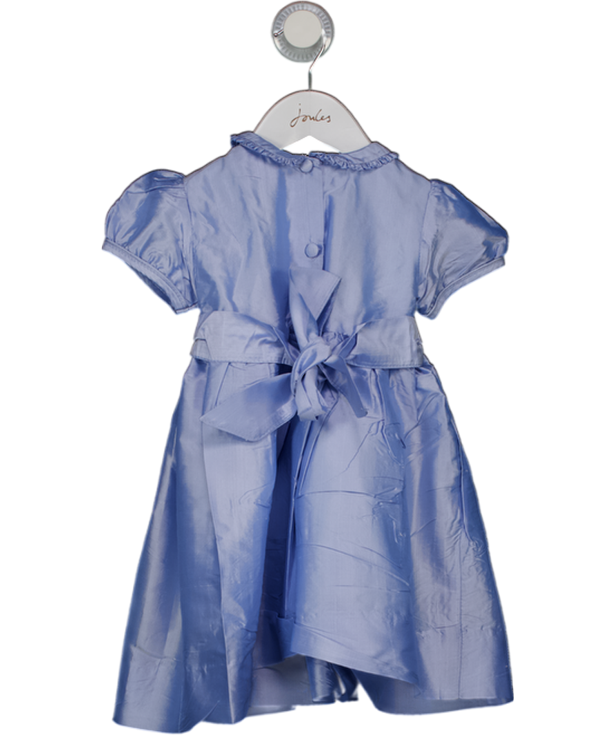 Annafie Cornflower Blue 100% Silk Embroidered Smock Detail Occasion Dress 2 Years