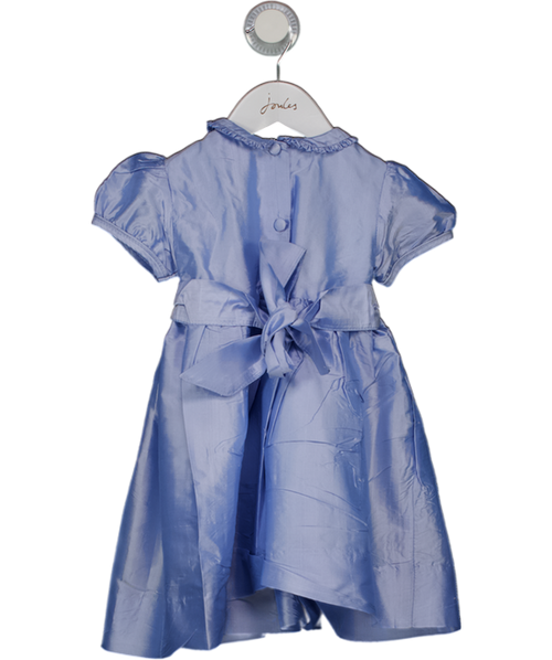 Annafie Cornflower Blue 100% Silk Embroidered Smock Detail Occasion Dress 3 Years