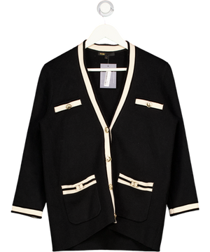 MAJE Black & Ivory Oversize Cardigan With Gold Detailing UK 8