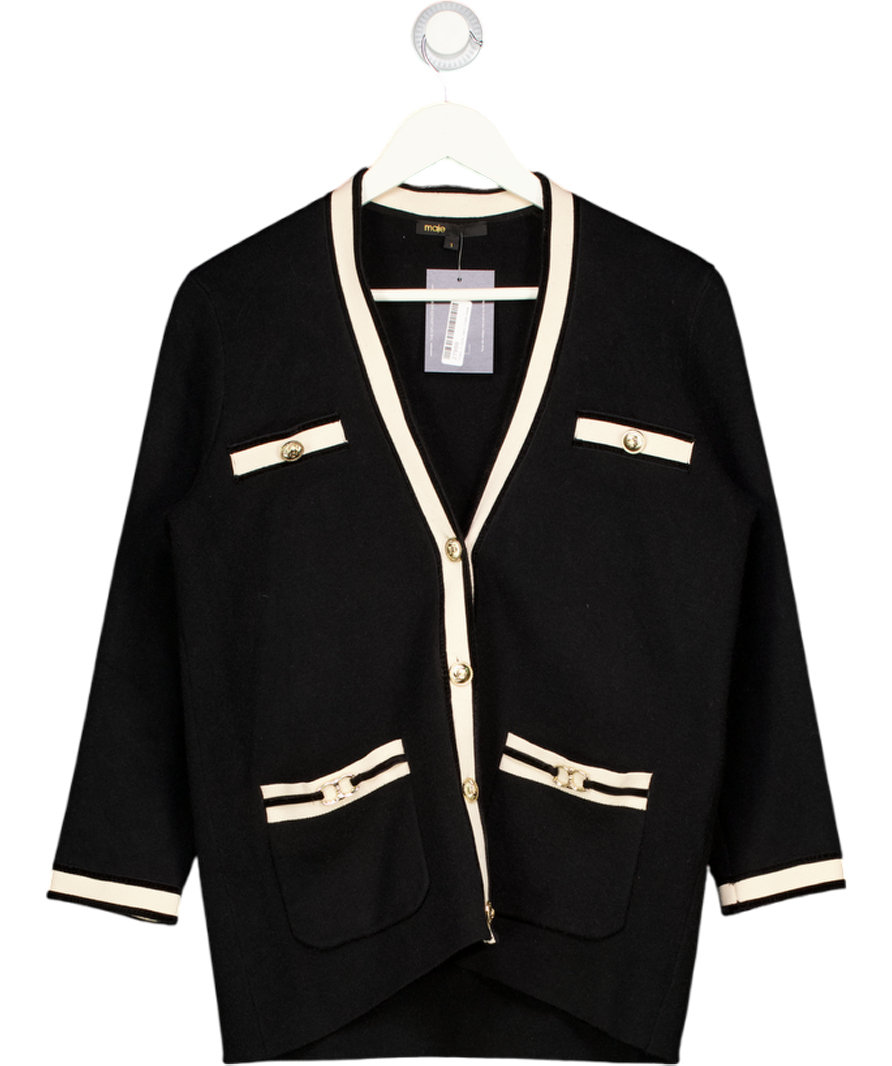 MAJE Black & Ivory Oversize Cardigan With Gold Detailing UK 8