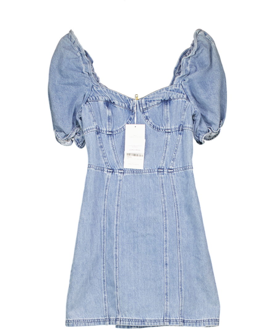& Other Stories Blue Puff Sleeve Denim Corset Mini Dress UK 8