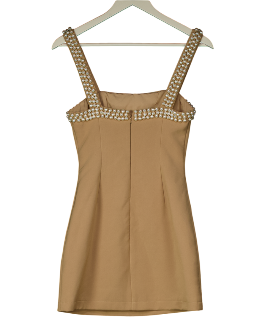 ODDMUSE Beige The Ultimate Muse Pearl Trim Mini Dress UK XXS