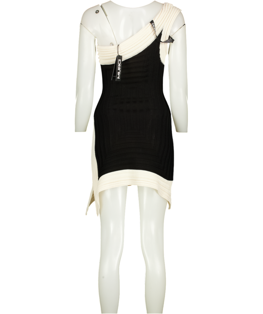 MURCI Black / Cream Cove Asymmetric Hem Mini Dress UK 6