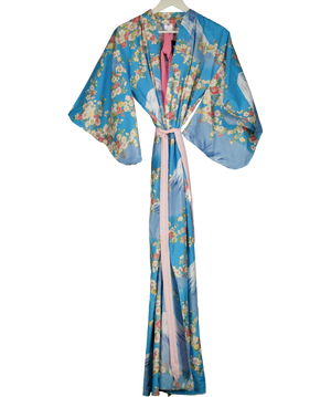 Sakurai Shoji Co Blue Floral Japanese Cotton Kimono Cherry Blossom UK L