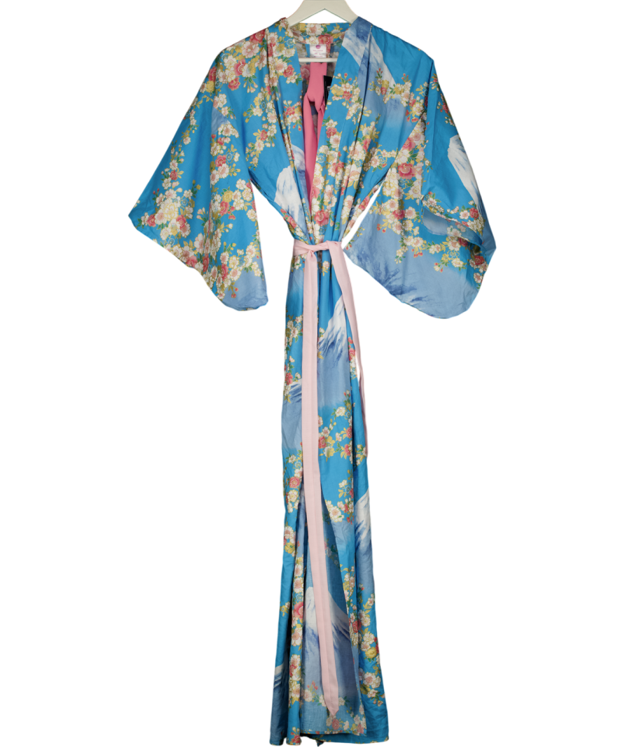 Sakurai Shoji Co Blue Floral Japanese Cotton Kimono Cherry Blossom UK L