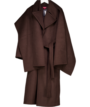 STAUD Chocolate Brown Carver Felted Wool-blend Coat with Scarf UK S