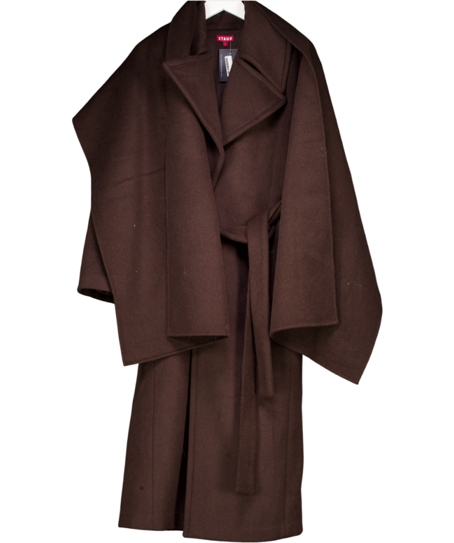 STAUD Chocolate Brown Carver Felted Wool-blend Coat And Scarf UK S