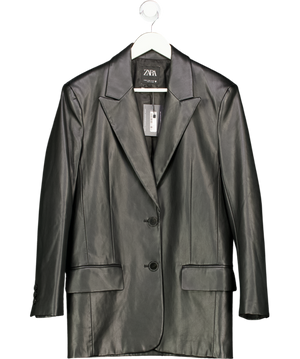 ZARA Black Oversize Faux Leather Blazer UK XS