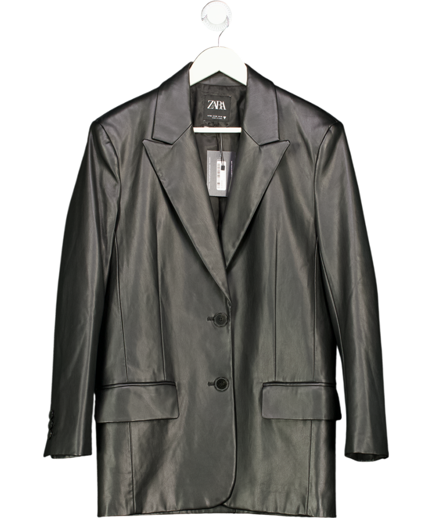ZARA Black Oversize Faux Leather Blazer UK XS