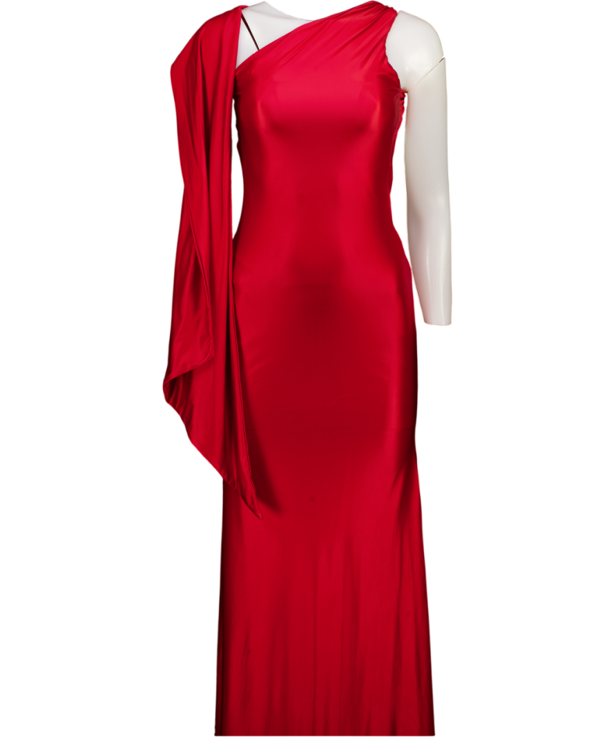 OH POLLY Scarf-detail Strapless Gown In Scarlet Red UK XS