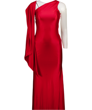 OH POLLY Scarf-detail Strapless Gown In Scarlet Red UK XS