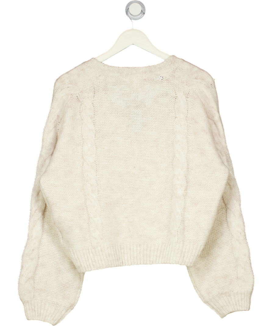 THE COUTURE  CLUB Beige Emblem Knitted V Neck Jumper UK L