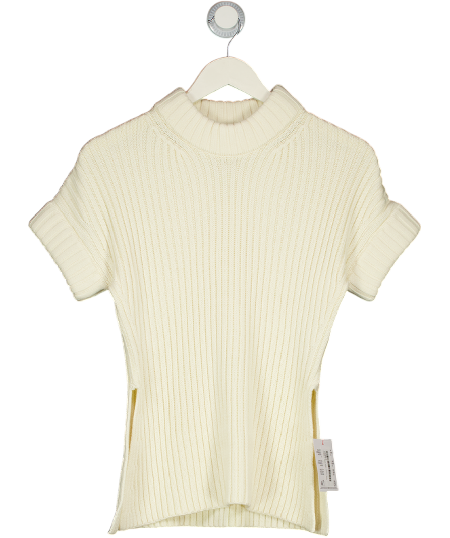 ASOS 100% Cotton Stuffed Neck Short Sleeve Knitted Split Side Tank In Cream UK XS