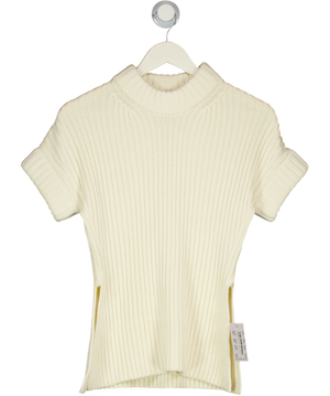ASOS 100% Cotton Stuffed Neck Short Sleeve Knitted Split Side Tank In Cream UK XS