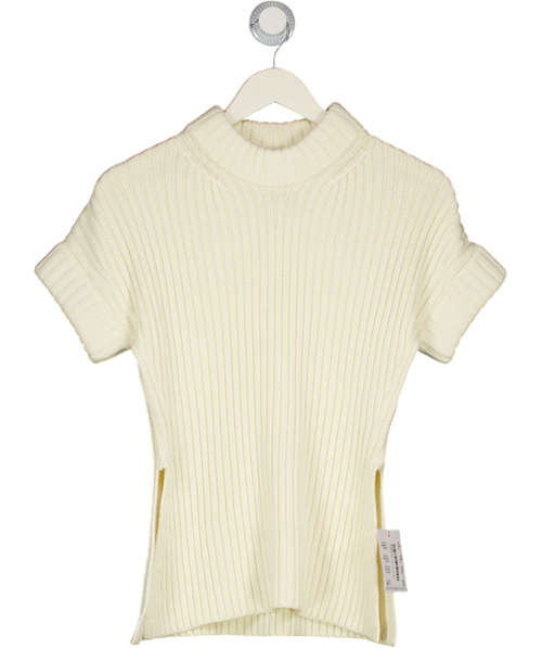 ASOS 100% Cotton Stuffed Neck Short Sleeve Knitted Split Side Tank In Cream UK XS