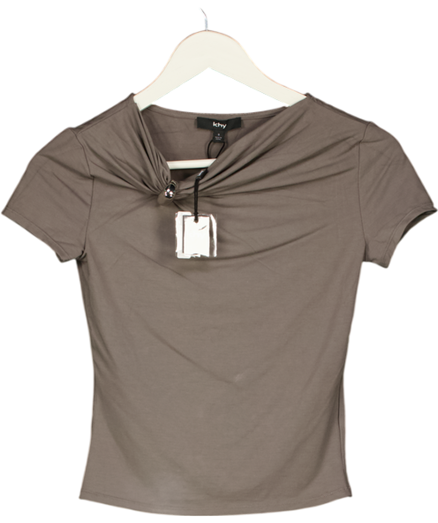 khy by Kylie Jenner Grey Short Sleeve Pierced Top UK S