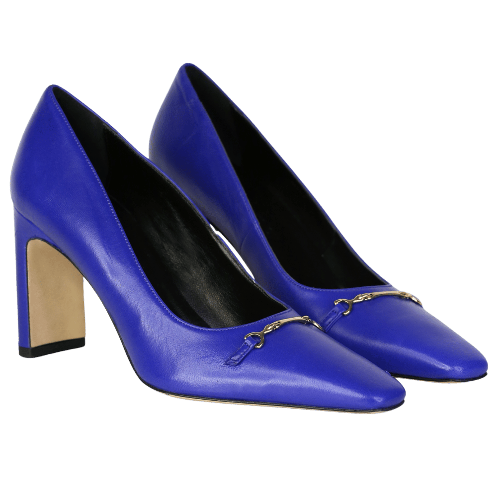 Russell & Bromley Blue Marley Gold Heeled Snaffle Court Shoes UK 8 EU 41 👠