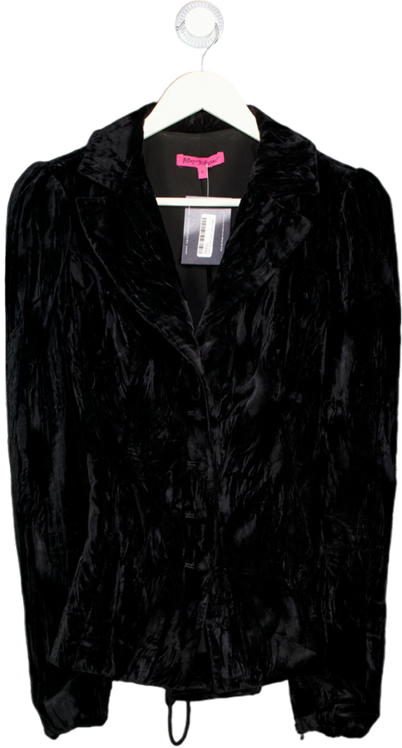 BETSEY JOHNSON Black Vintage Crushed Velvet Blazer Us6 UK 10